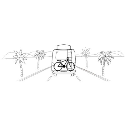 Ilustración furgoneta con bici de camping de camino a la montaña para browsercan