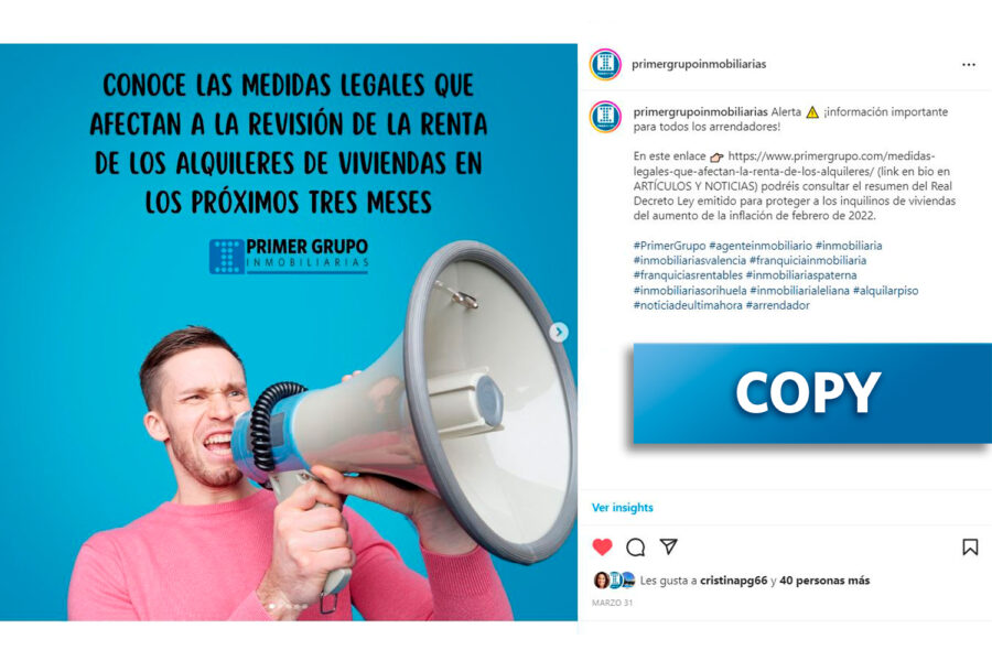 Copy para los franquiciados de primer grupo inmobiliarias